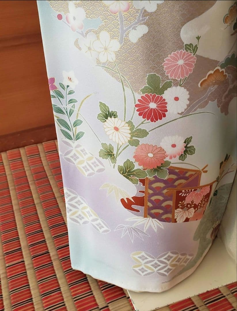 逸品SALE☆【着物帯セット＊】鶸色の古典柄訪問着　トールサイズ　裄68　入学式