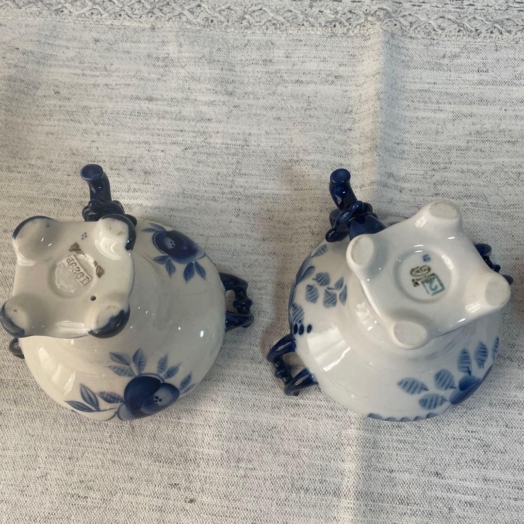 【値下げ】ロシア　グジェリ焼き　陶器 サモワール　ティーポット　ブルー　ペア