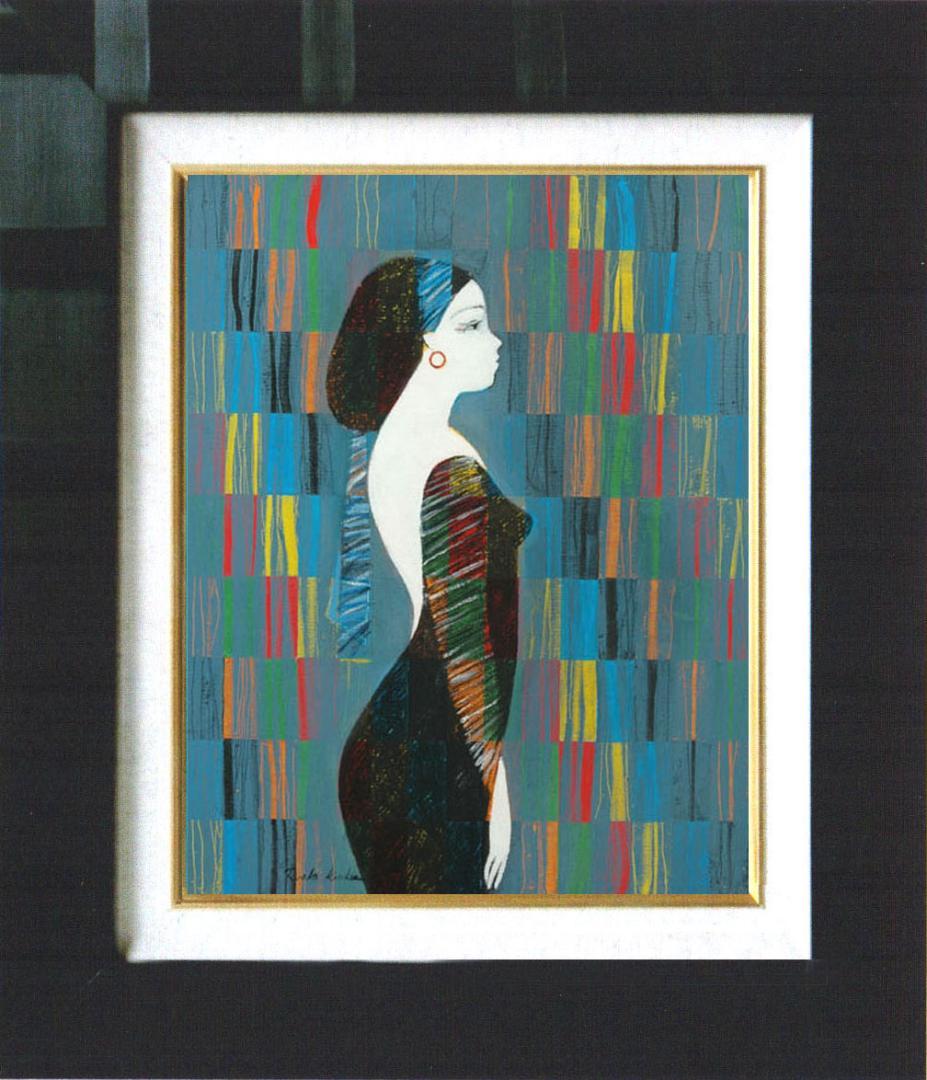 油絵 菅家令子 絵 絵画インテリア 額付(黒) uF6-030214 人物 女性