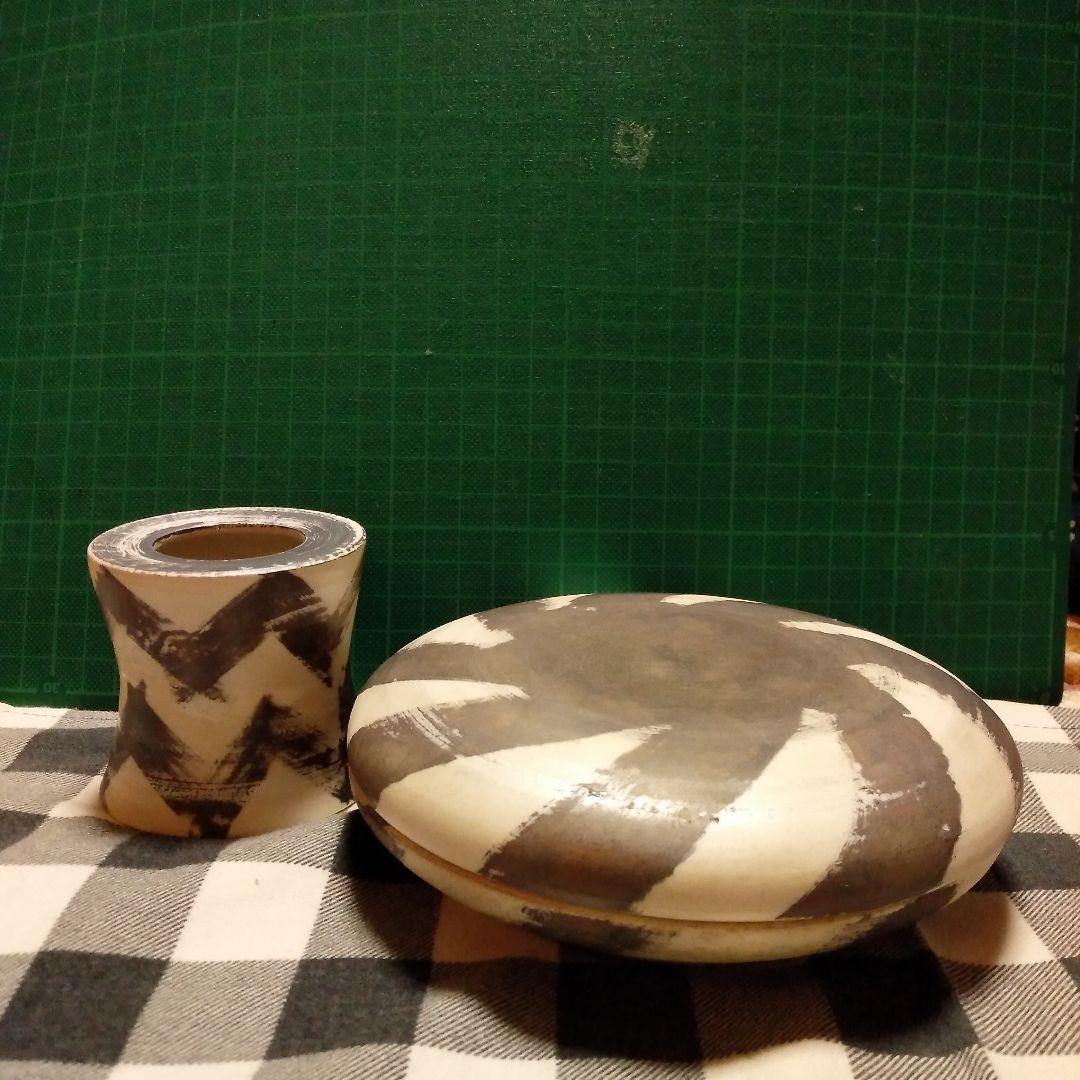 茶道具　銀彩　香合 & 蓋置き　村岡由梨