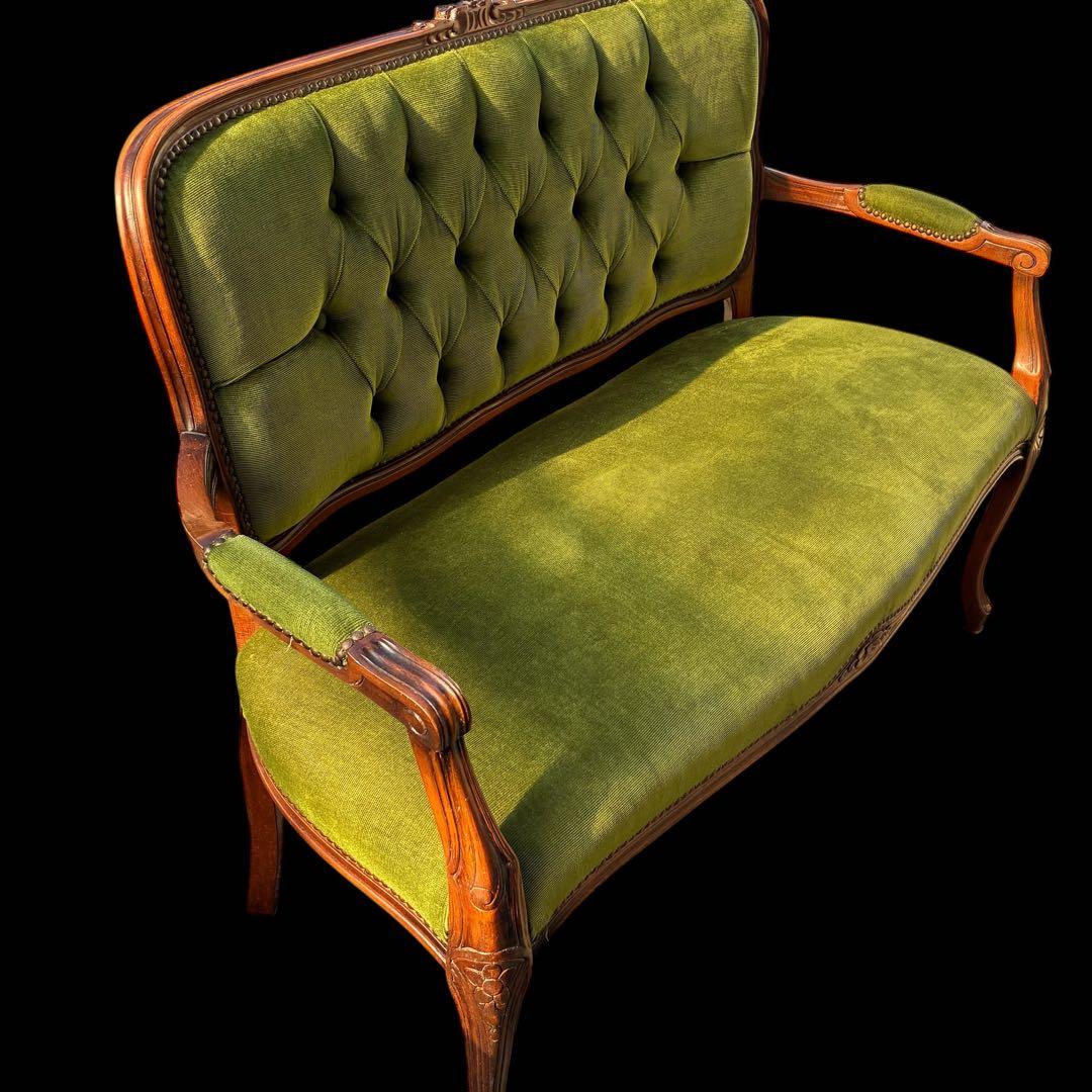 【美品】猫足　アンティークソファ　マホガニー　サロンチェア　グリーン