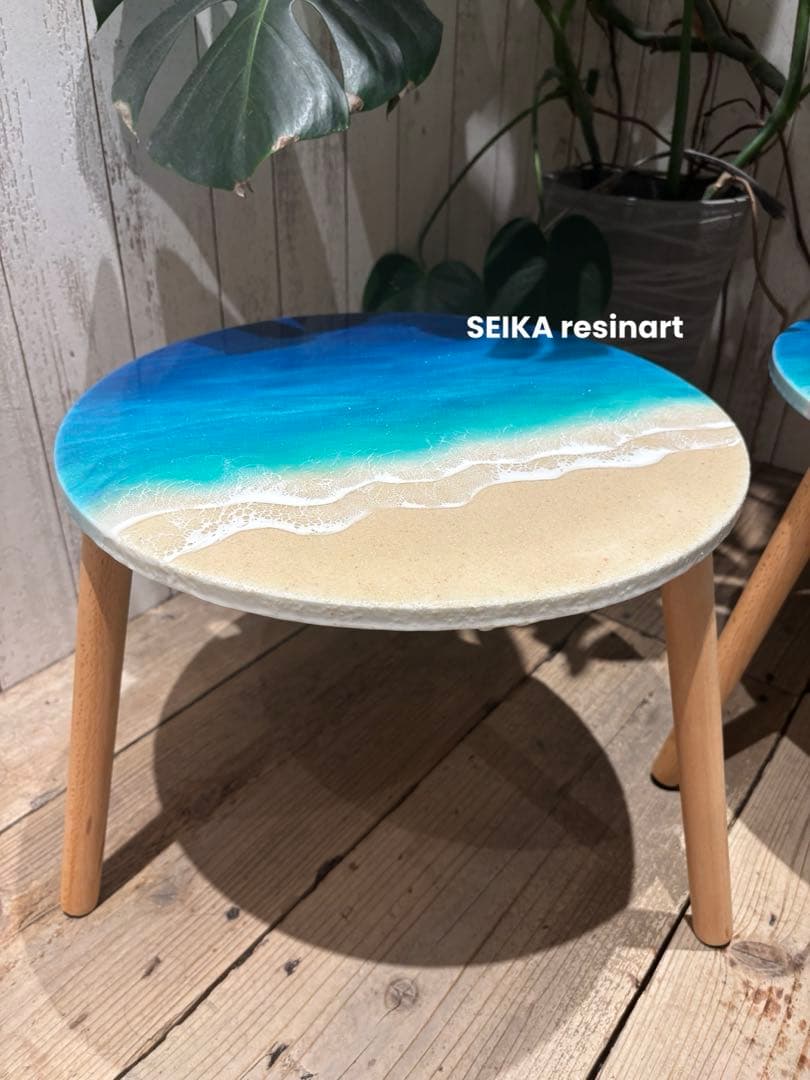 レジンアート　レジンテーブル　ミニテーブル　海レジン　オーシャンアート