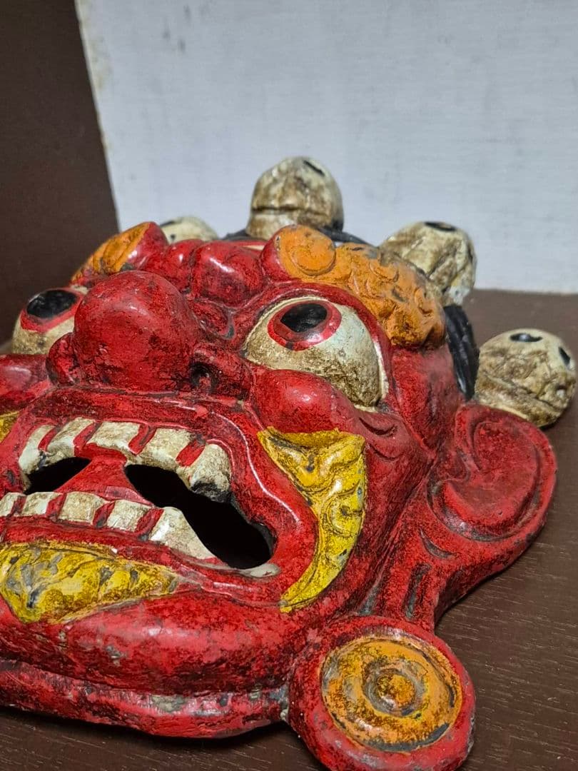 三目鬼面 鬼面 縁起面 木彫 彫刻 祭り お面 仮面 伝統芸能 飾り面 ドクロ