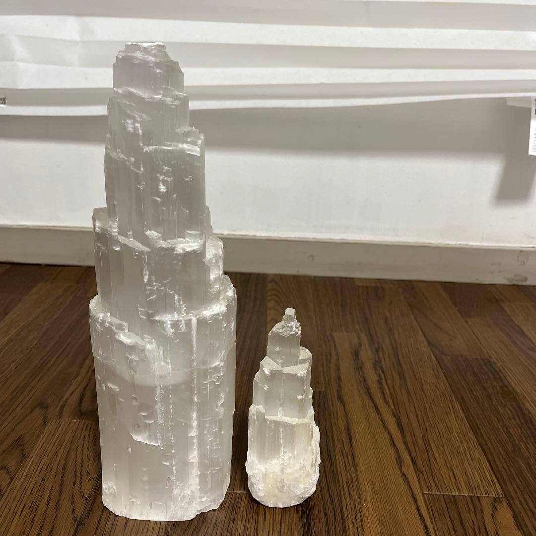セレナイトタワー丈30.5cm 底7×9cm＋丈14.8cm底4.5×4.0cm