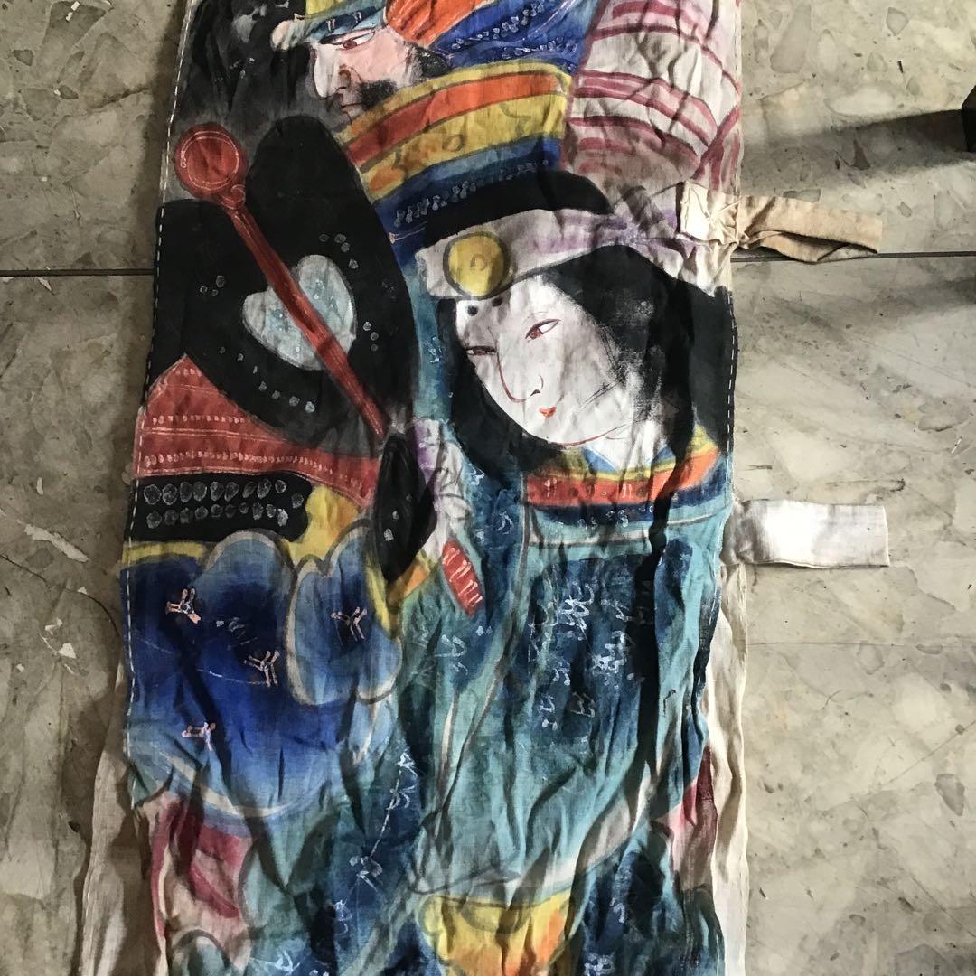 古布　明治時代　のぼり旗　武者絵　手書き　木綿　4メートル