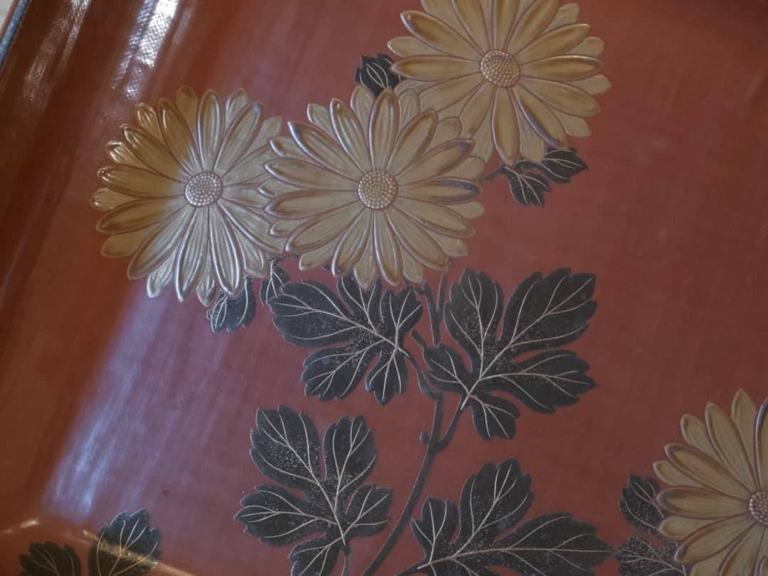 高井白陽　菓子器　漆工芸　菊蒔絵　お盆　箱付　Q1860