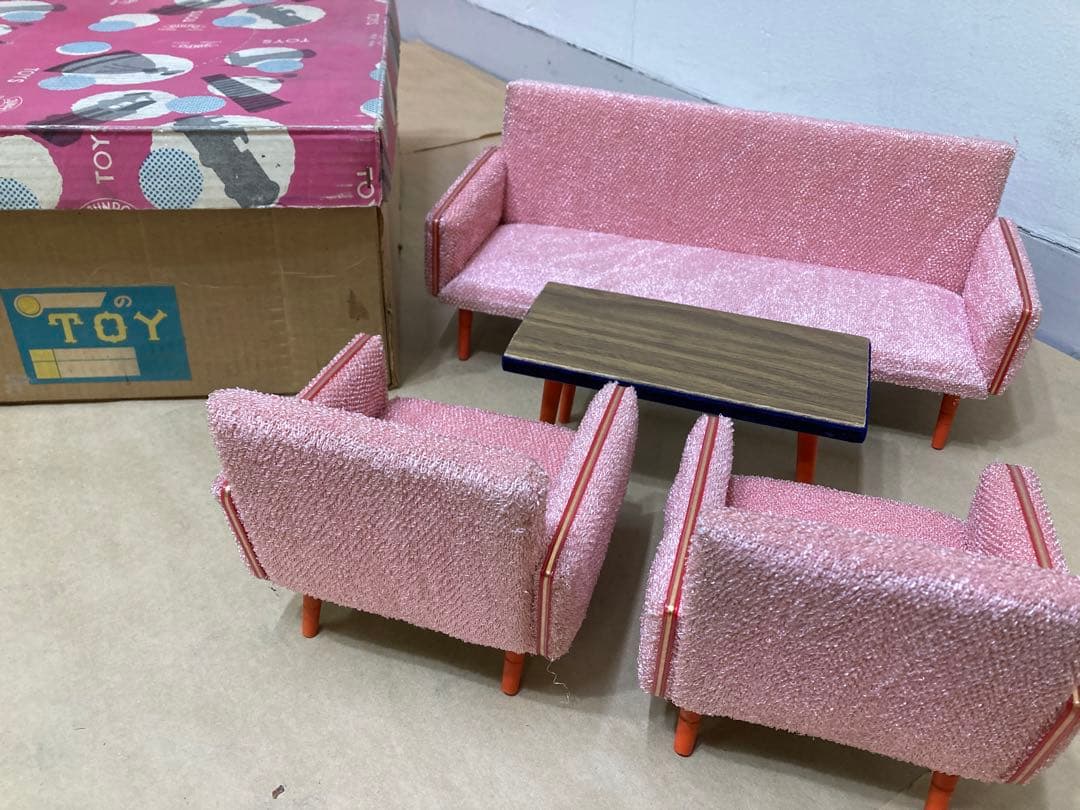 希少 JUNPO TOY ミニチュア家具 ソファ＋テーブル椅子セット　昭和レトロ