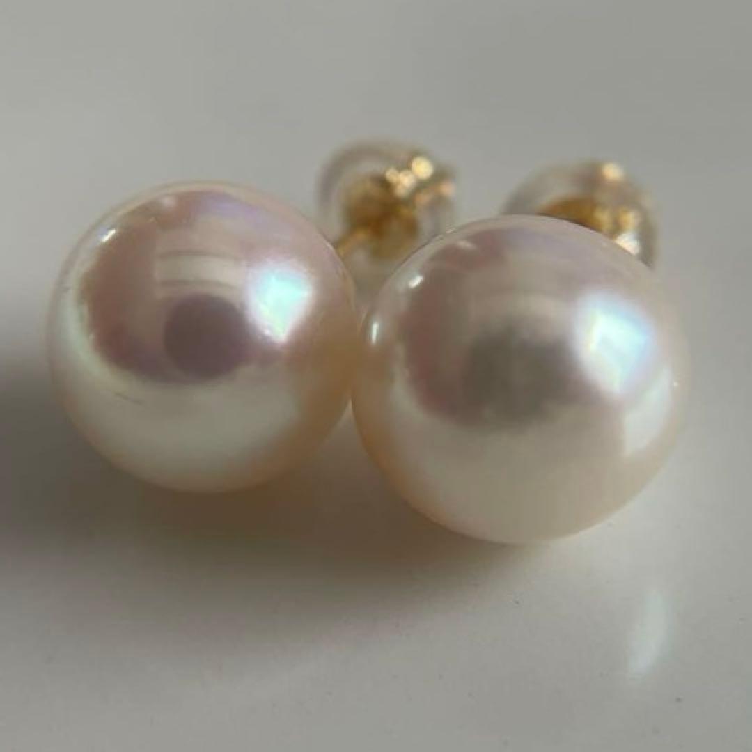 上質 宇和島産 あこや本真珠 越物 パール ピアス K18製　イエローゴールド