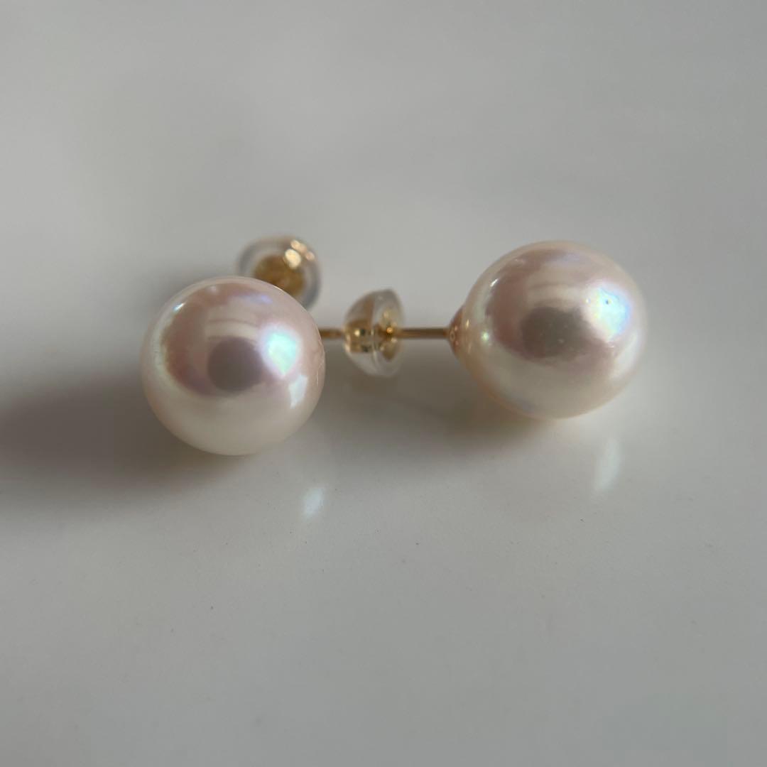 上質 宇和島産 あこや本真珠 越物 パール ピアス K18製　イエローゴールド