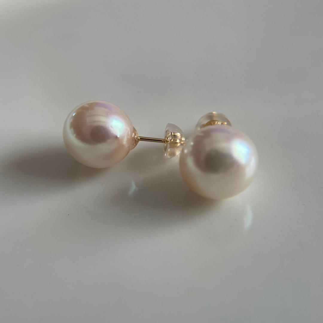 上質 宇和島産 あこや本真珠 越物 パール ピアス K18製　イエローゴールド
