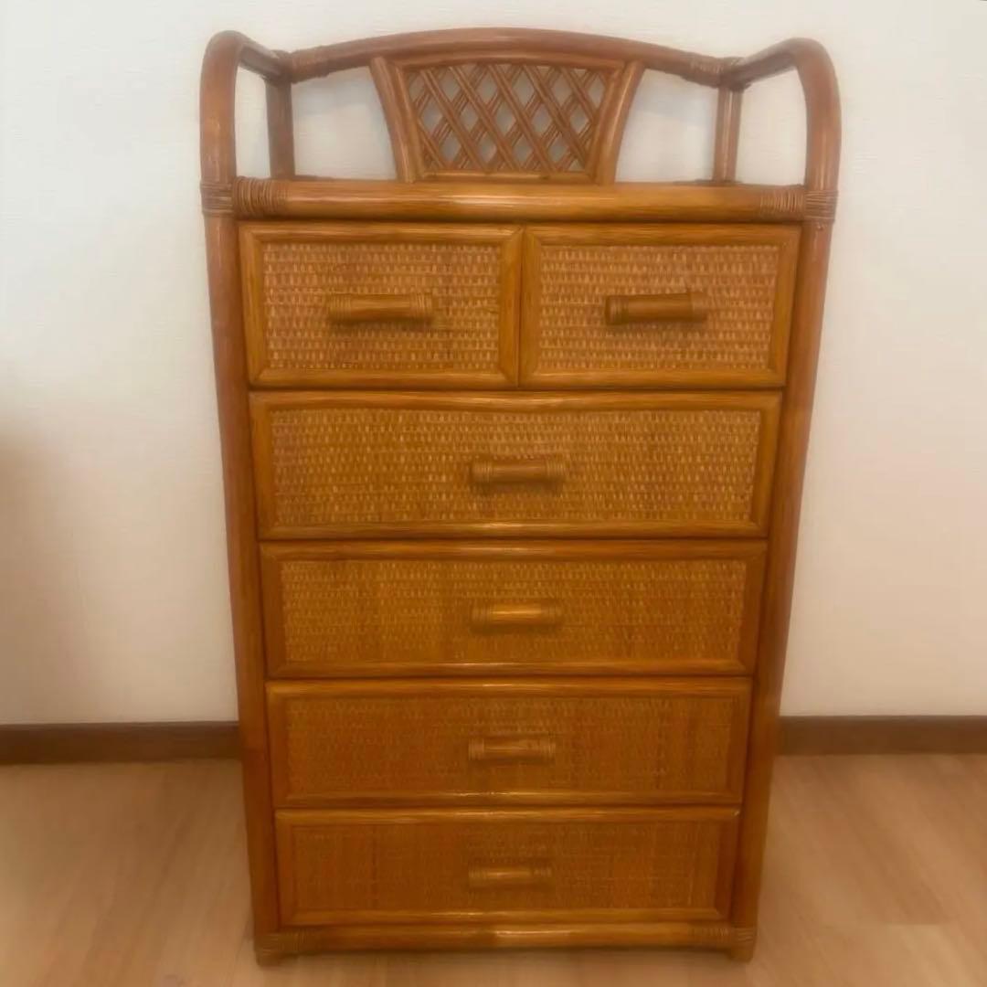 昭和レトロ ラタン製 5段チェスト ナチュラル