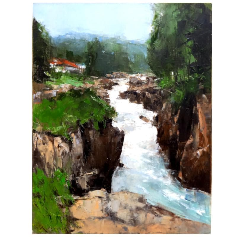 ☆五十畑勝吉☆「初夏 厳美渓」油絵F6 ◆一枚の繪取り扱い画家◆新品額！