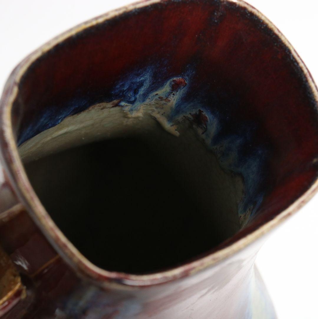 中国 雍正年製款 辰砂釉双耳花瓶 赤釉　M696