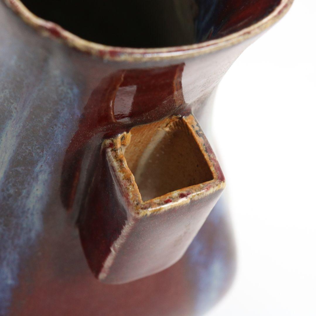 中国 雍正年製款 辰砂釉双耳花瓶 赤釉　M696