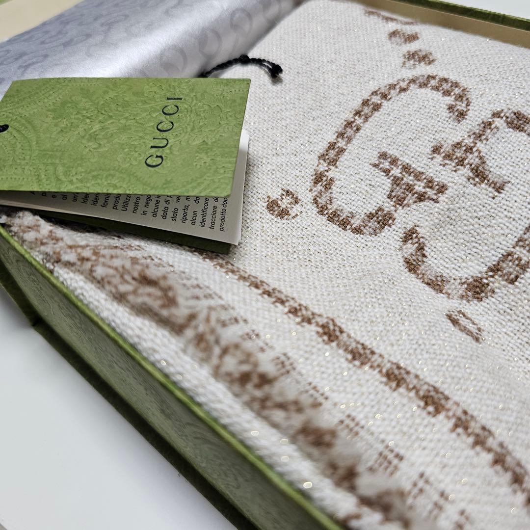 【正規・未使用品】GUCCI GGウールジャカードスカーフ アイボリー・ベージュ