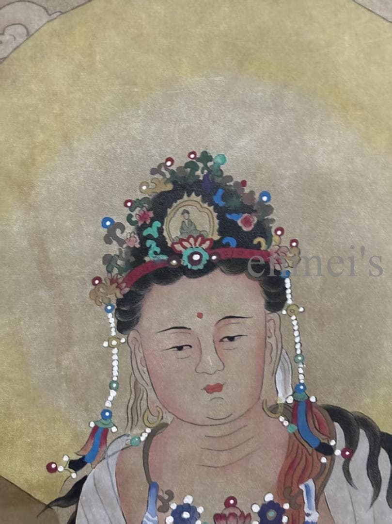 中国古美術 近代 絹本 手描き 丁観鵬 観音菩薩 掛軸 水墨画 下観鶴画 古玩