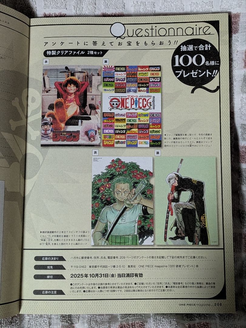 ワンピースマガジン クリアファイル 当選品