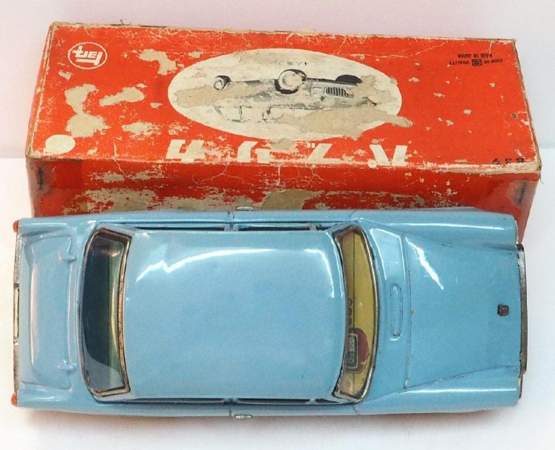 萬代屋【トヨタ パブリカ 水色】ブリキ フリクション自動車【箱付】tin car
