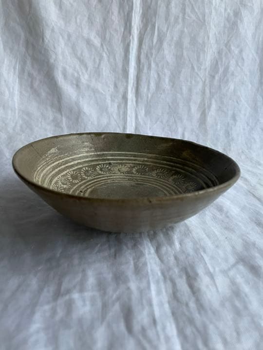 李朝　三島　粉青　印花鉢