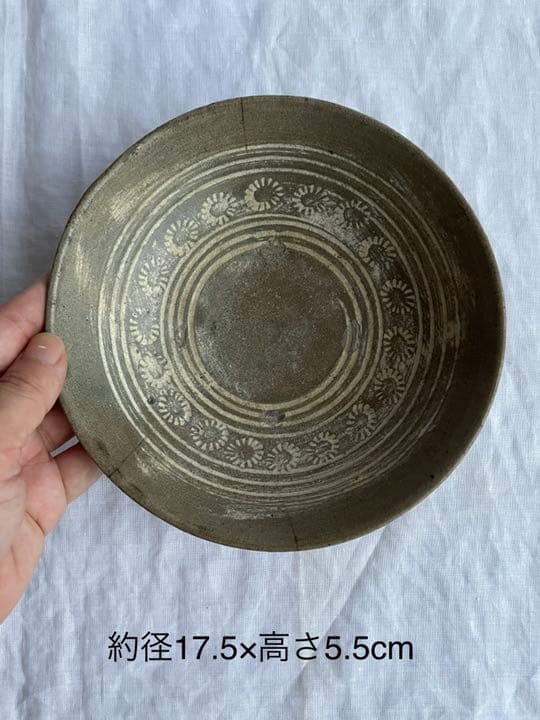 李朝　三島　粉青　印花鉢