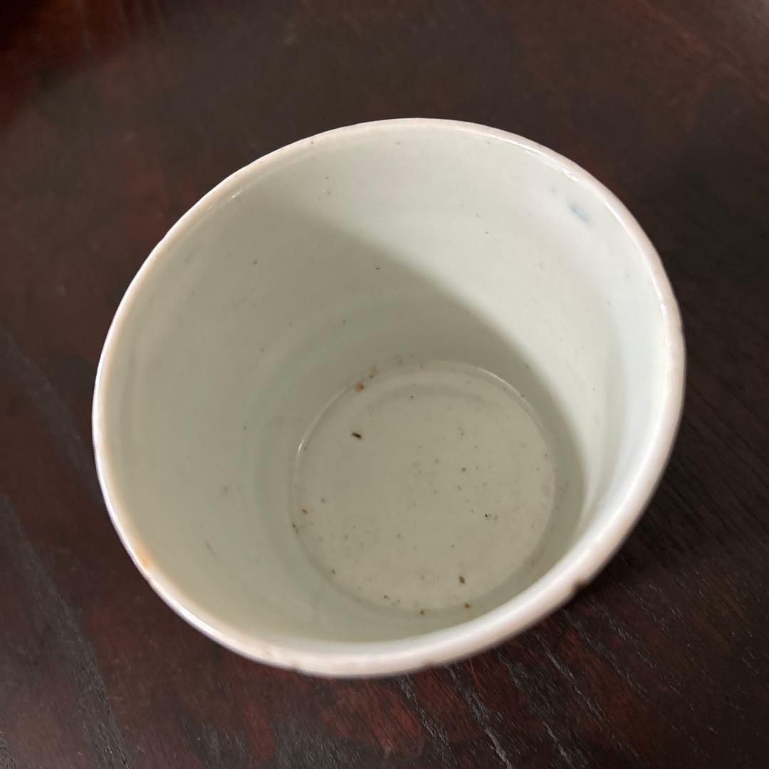 古伊万里染付　格子縞　蔓草文　⑤蕎麦猪口　江戸初期前期　アンティーク　白磁　李朝