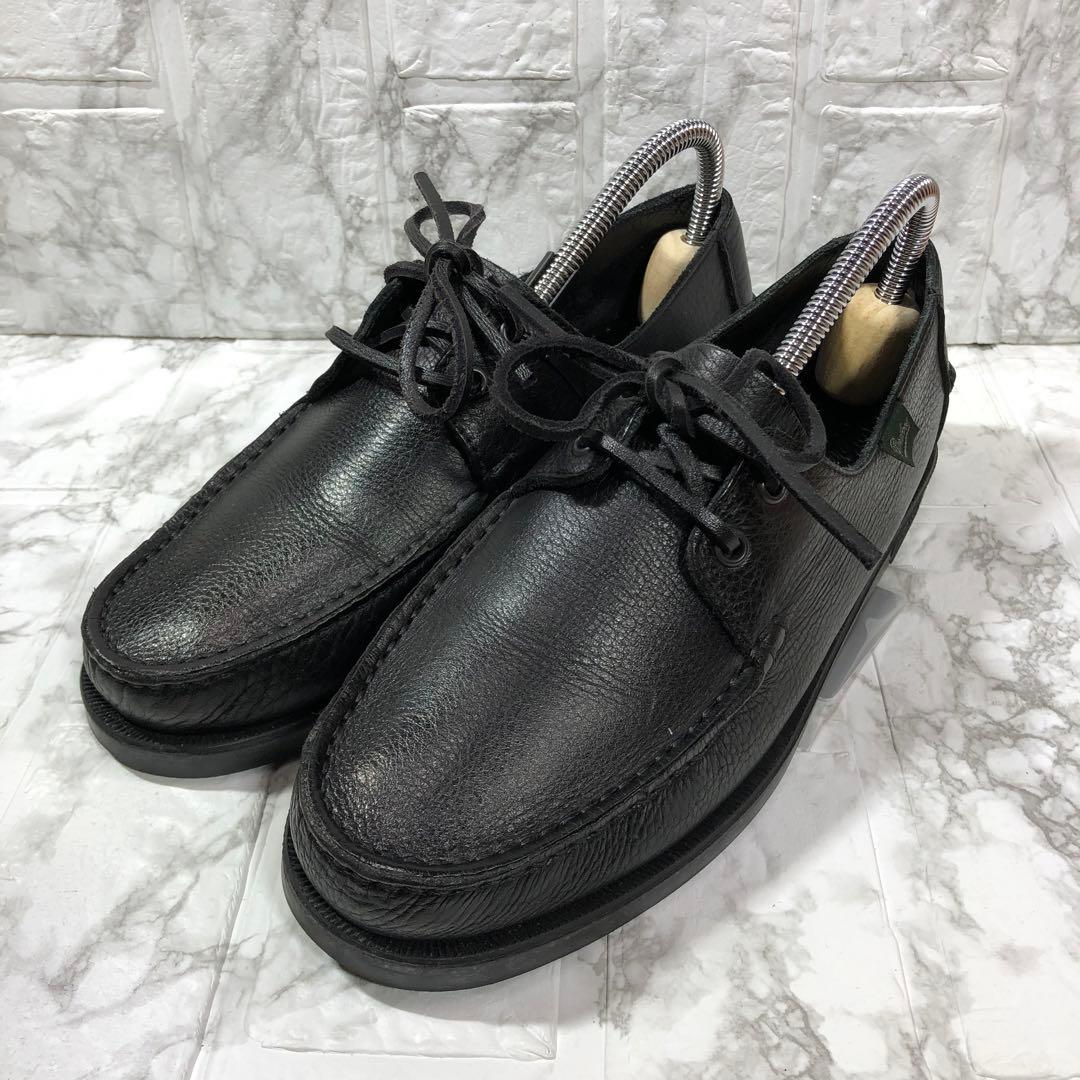 【paraboot】パラブーツ　黒 レザー モカシン デッキシューズ　シボ加工