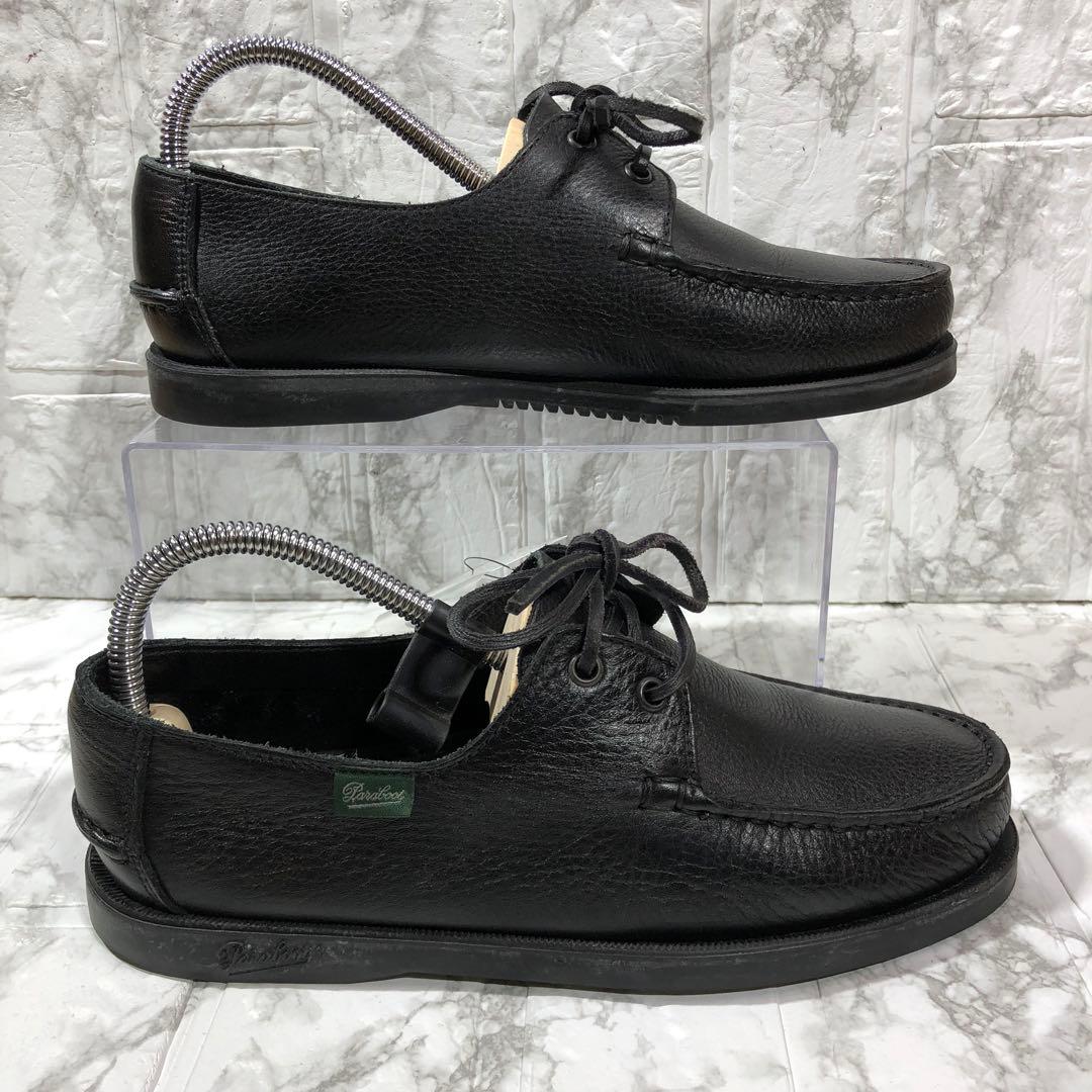 【paraboot】パラブーツ　黒 レザー モカシン デッキシューズ　シボ加工