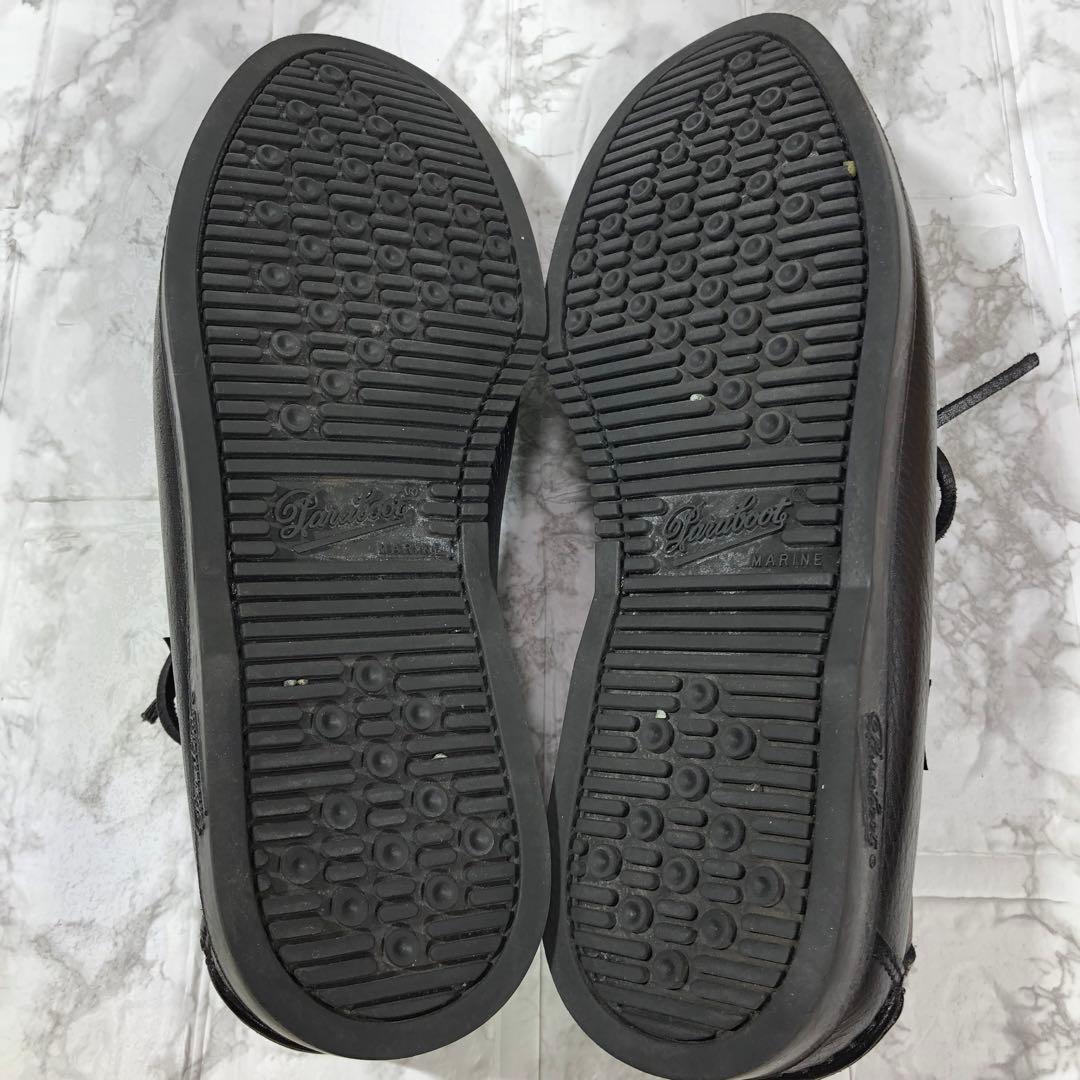 【paraboot】パラブーツ　黒 レザー モカシン デッキシューズ　シボ加工