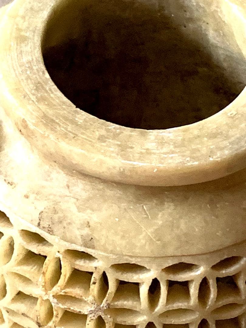 『中国』天然石 青田石 骨董彫刻アンティーク 獅子鈕蓋爐 超大香炉 置物(5)