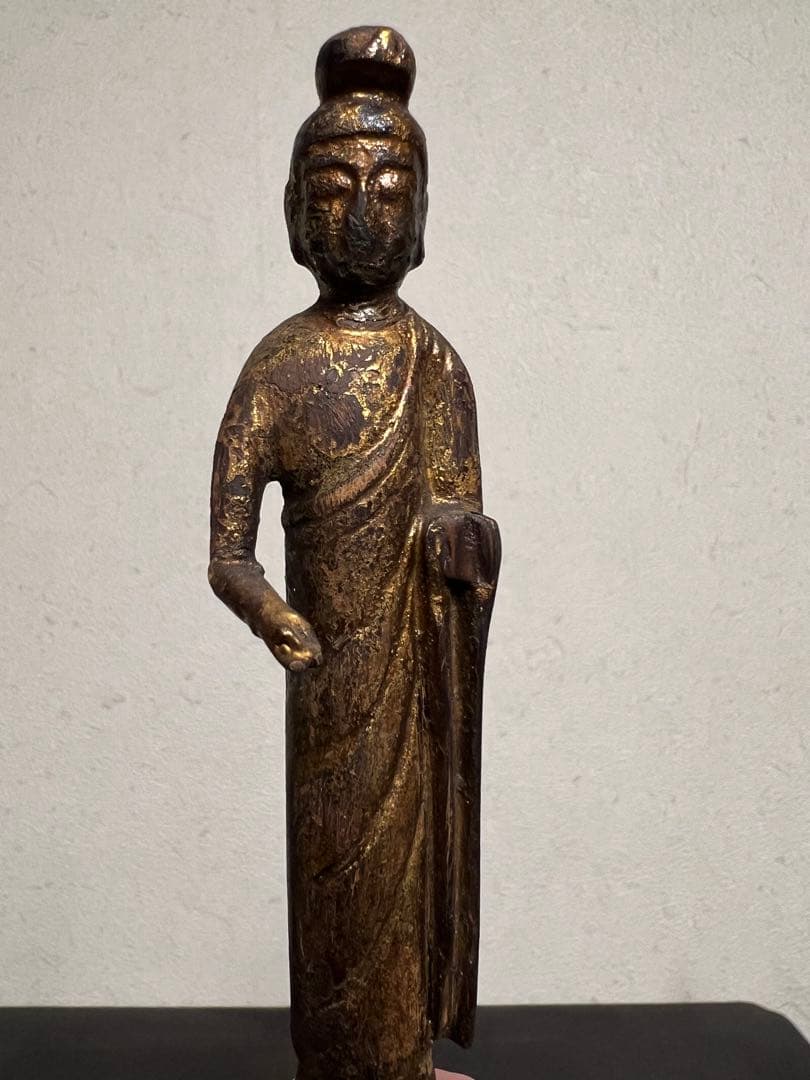 中国 逸品 釈迦如来立像 金箔 金彩 木彫 一木造 仏像 仏教美術 骨董 古美術