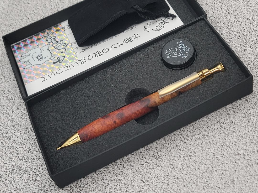 新品　こぶた工房　極上+花梨瘤　紅白　金金具　シャープペンシル0.5
