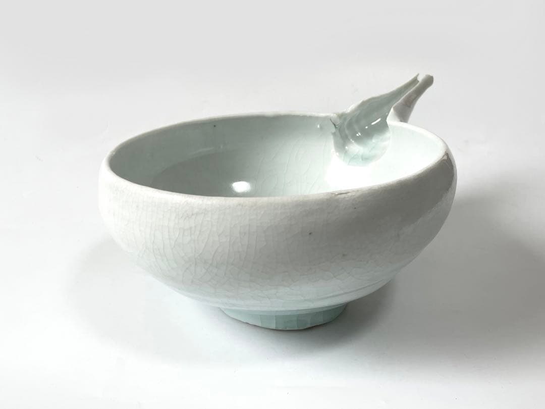 作家物　陶芸家　加藤委　つぶさ　川小牧白磁片口　オブジェ　青白磁　川小牧手　共箱