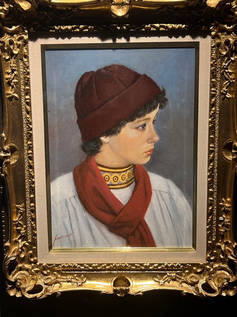 他の方発送×中村英夫【赤いマフラー】油彩画　肉筆原画