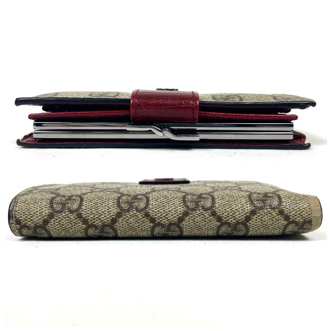 グッチ　折り財布　GGスプリーム　ロゴ総柄　がま口　ミディアム　PVC レザー