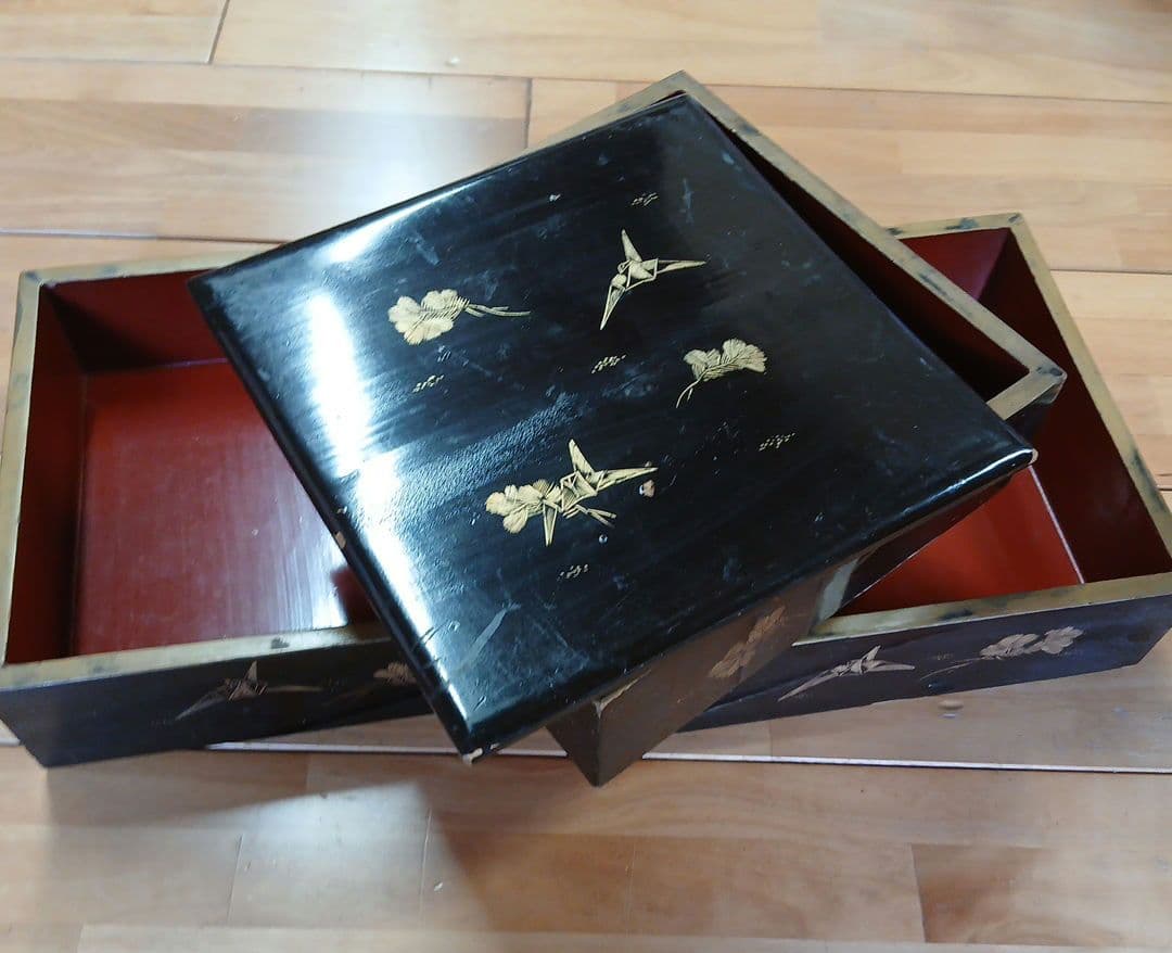 漆器 重箱 赤黒装飾　皿他