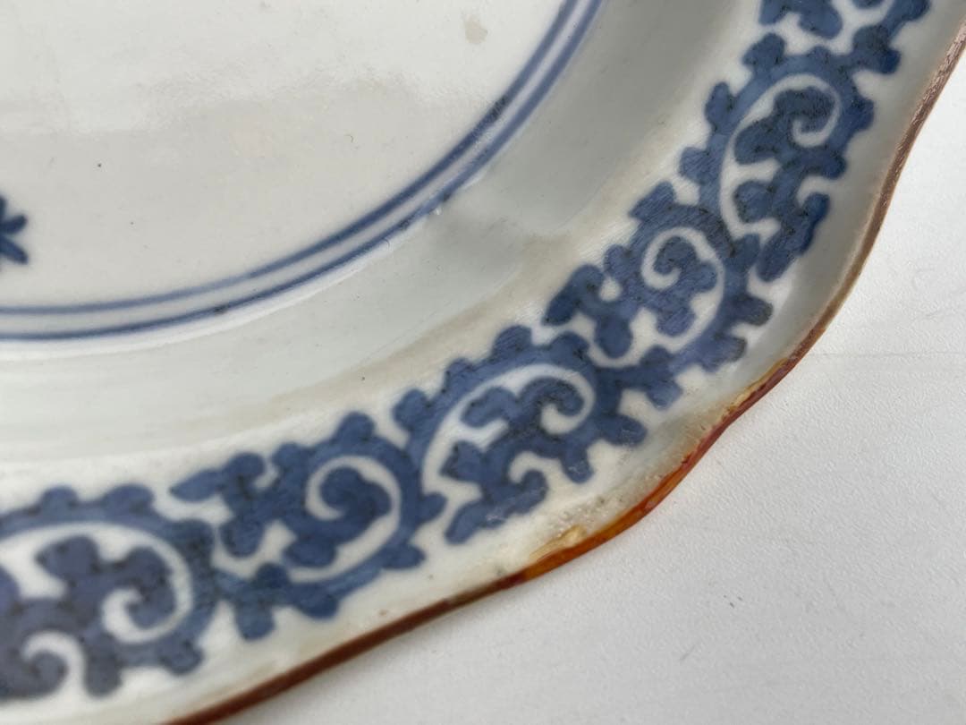 骨董　アンティーク　藍柿右衛門　梅図　蛸唐草文　輪花縁　膾皿　向付　縁錆