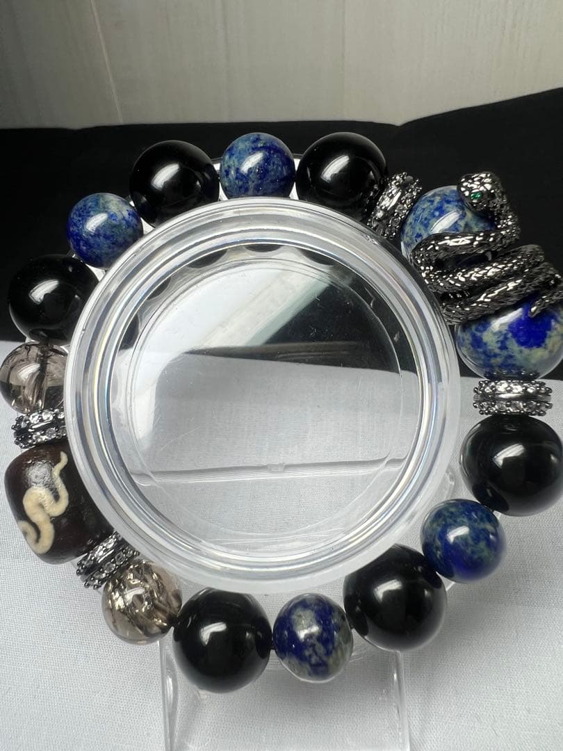 蛇パーツ&天珠で開運と鉄壁の守り⭐︎魔除け厄除け運気UPラピス&モリオン&スモーキ