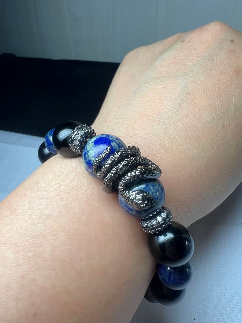 蛇パーツ&天珠で開運と鉄壁の守り⭐︎魔除け厄除け運気UPラピス&モリオン&スモーキ