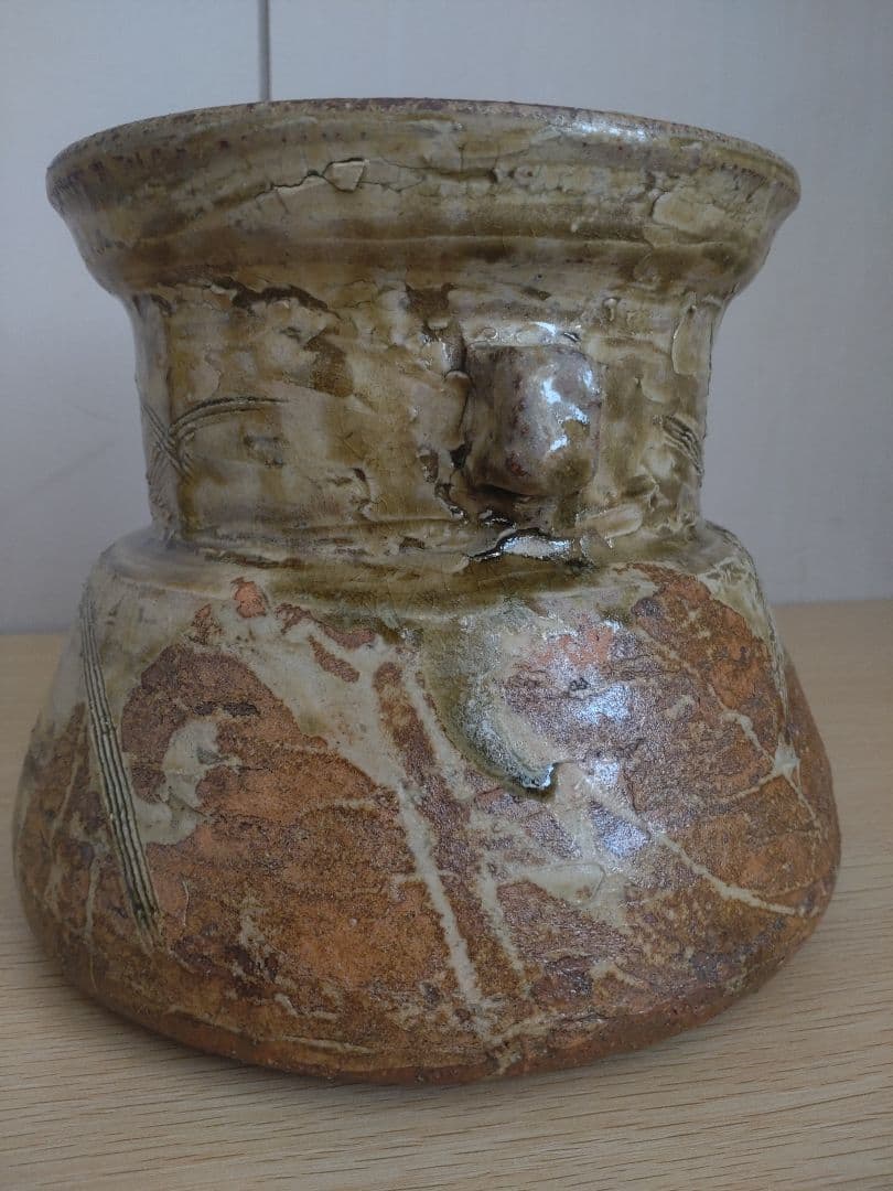 【青瓷名工】灰被伊賀水指　鈴木三成　橘窯　本人作　破れ袋