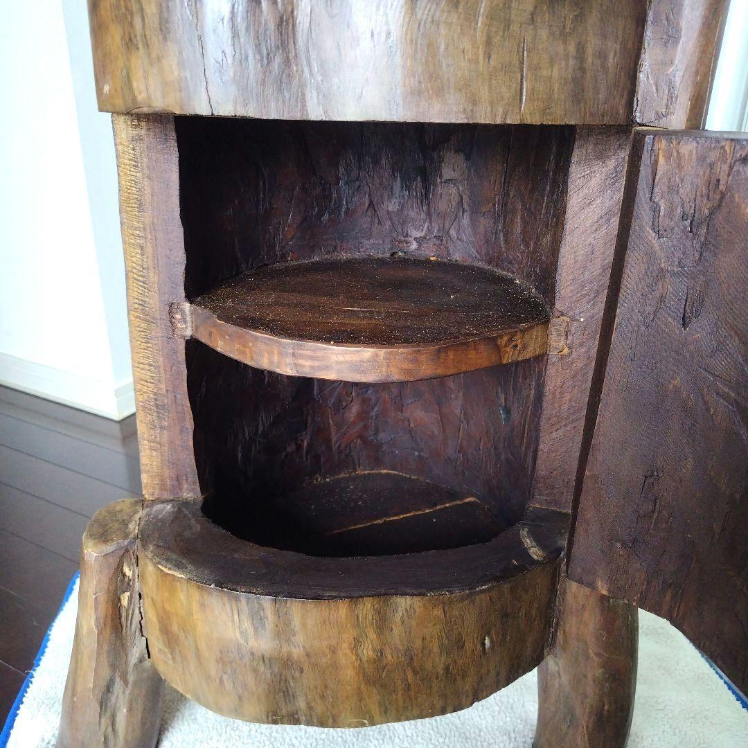 昭和レトロ当時物 原木 丸太テーブル 引き戸 収納付き