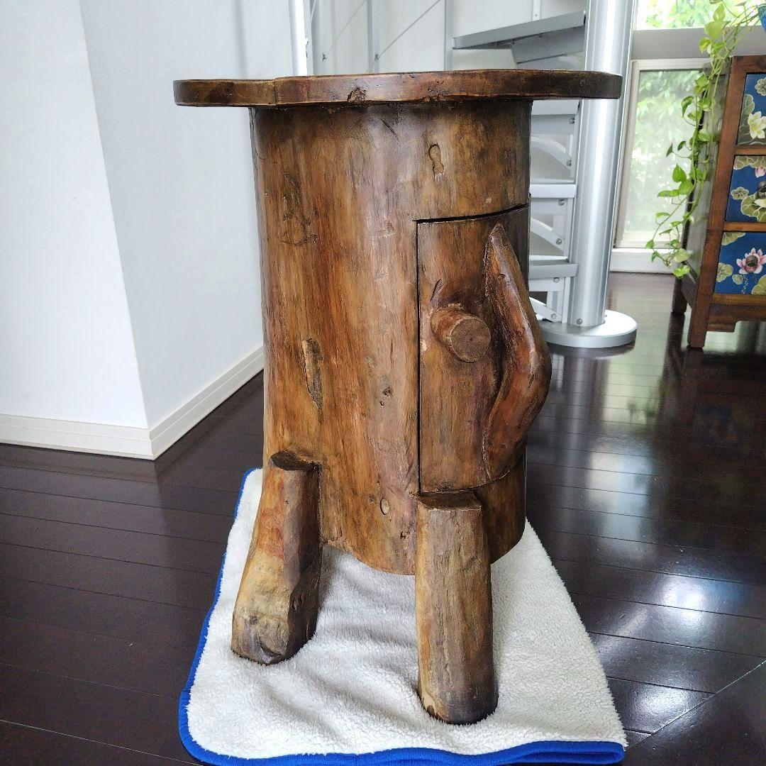 昭和レトロ当時物 原木 丸太テーブル 引き戸 収納付き