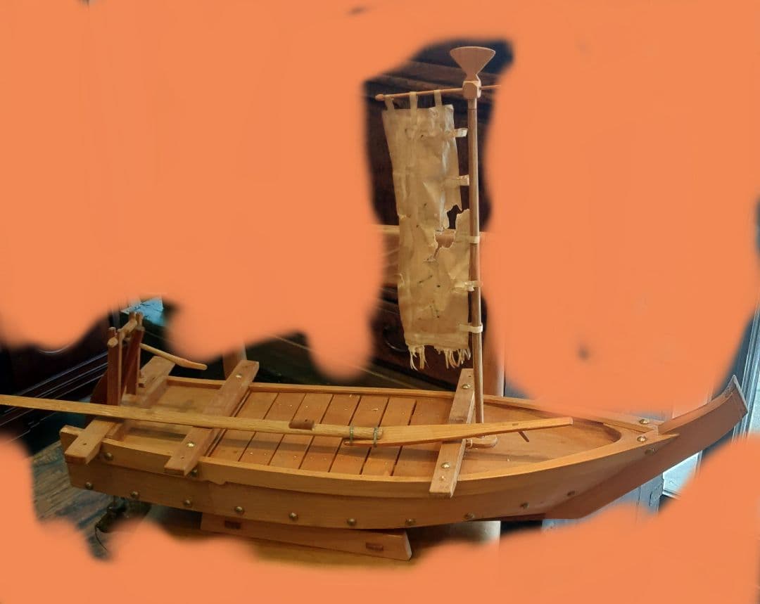 舟型　模型　木製　櫂　旗　台座付き　船盛用