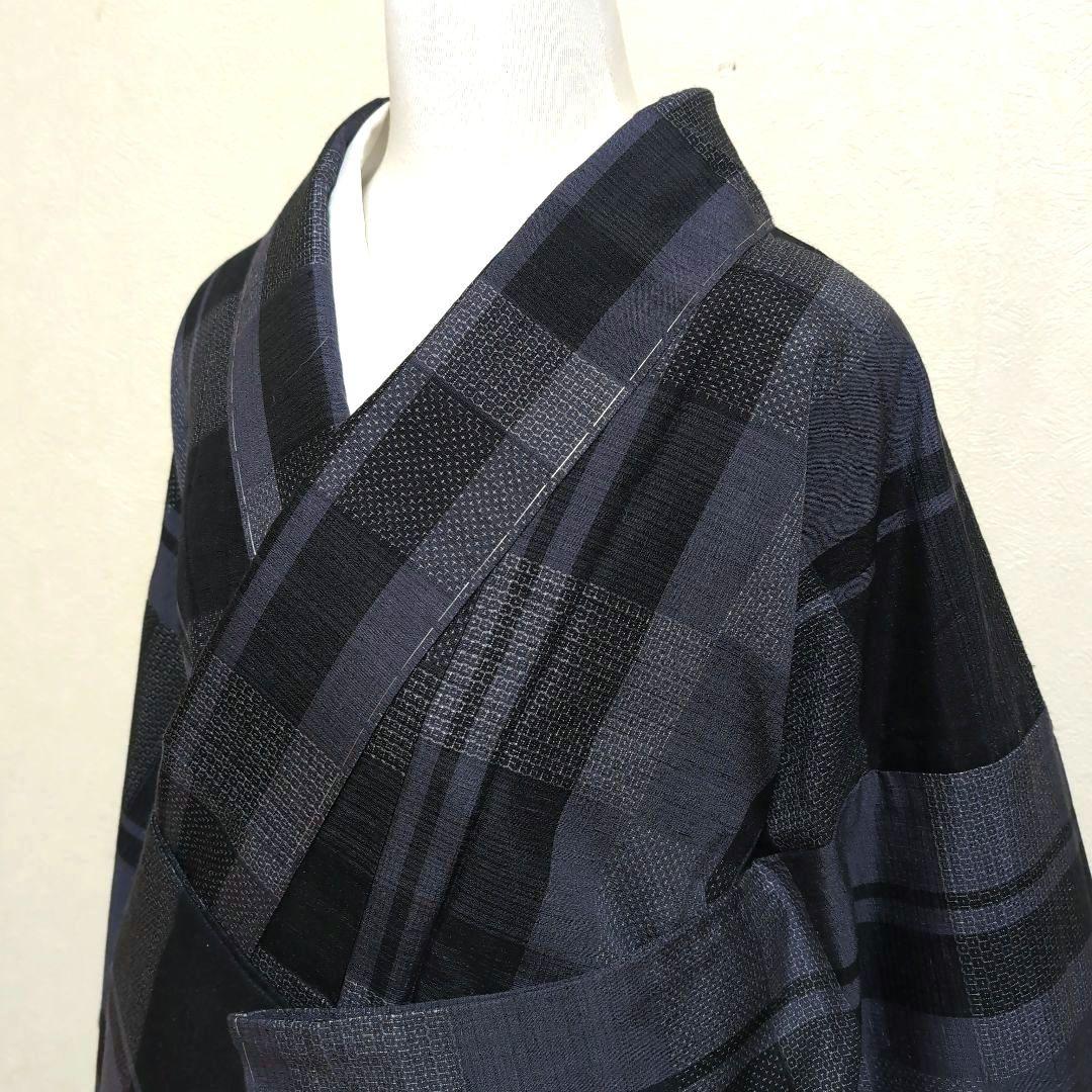 専用 未使用 単衣 胴抜き 本場結城紬 亀甲100 格子東京青山ゑり華 証紙