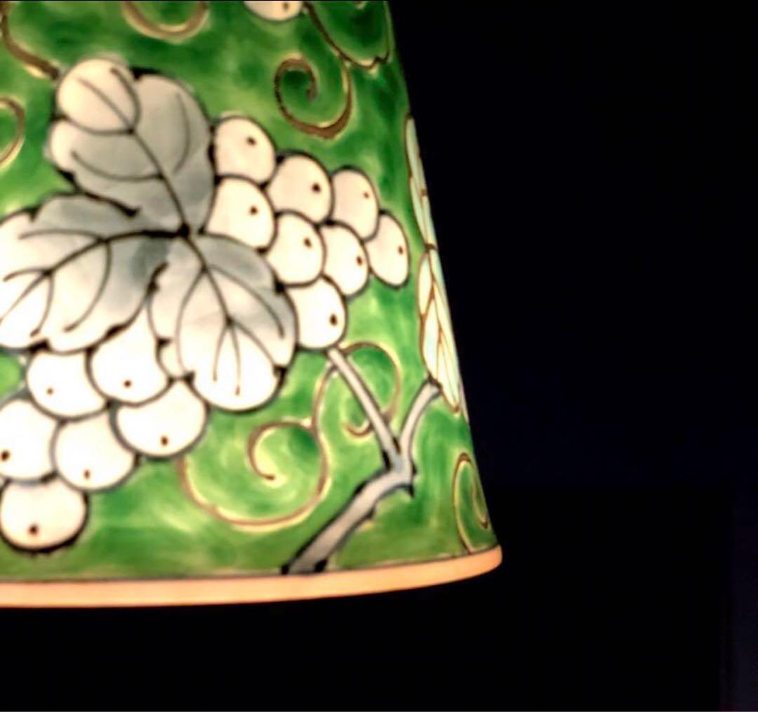 《 有田浪漫グラス × 福泉窯 》染錦ぶどう ペンダントライト LED電球付き