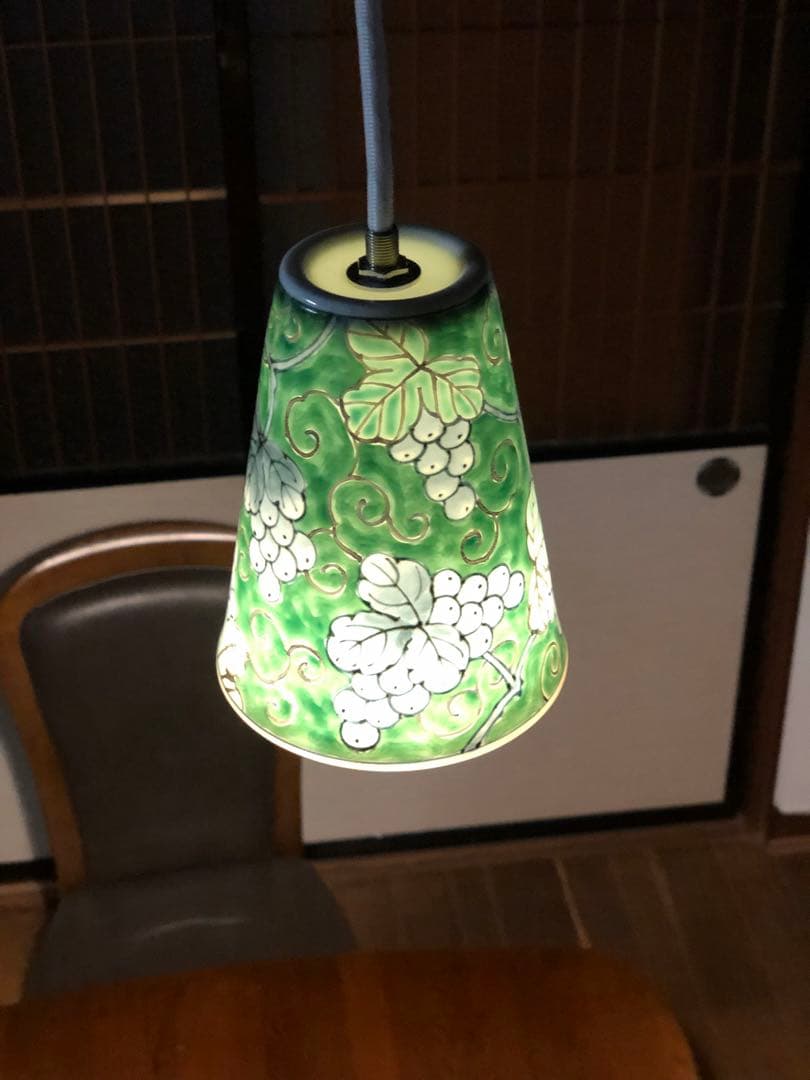 《 有田浪漫グラス × 福泉窯 》染錦ぶどう ペンダントライト LED電球付き