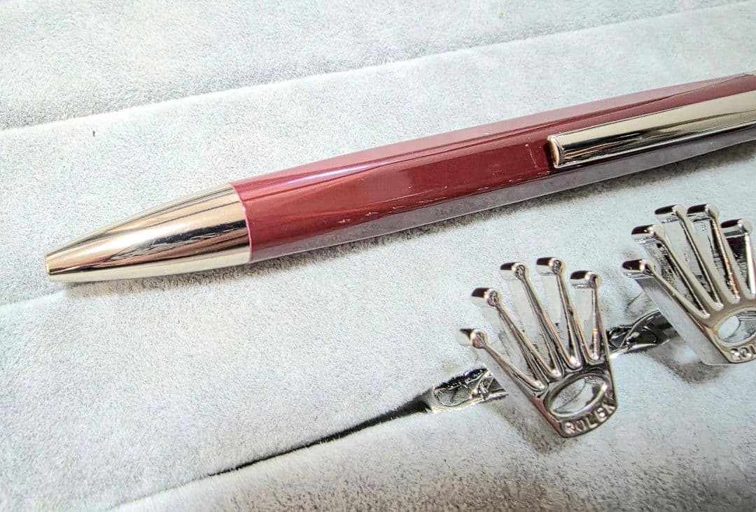 ロレックス　プッシュ式 レッドボールペン・カフスセット　新品未使用