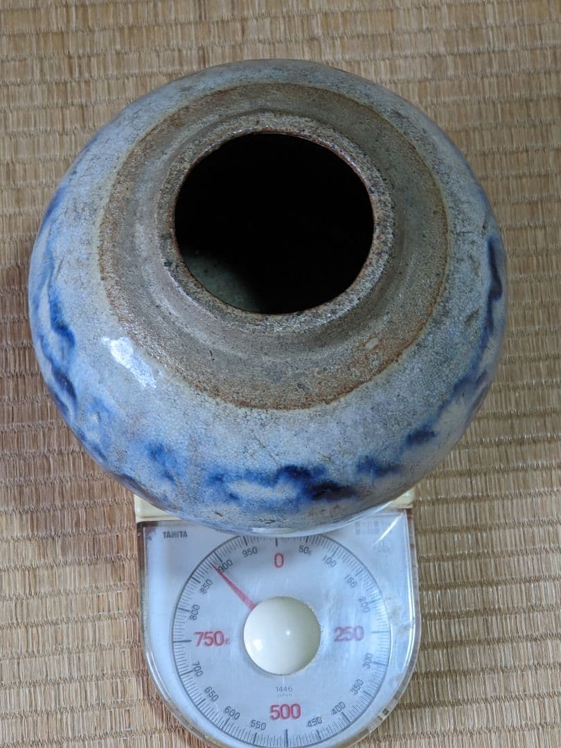 ♦古陶磁 壺 胴継ぎ 染付 藁灰釉 江戸時代 置物飾り 骨董品