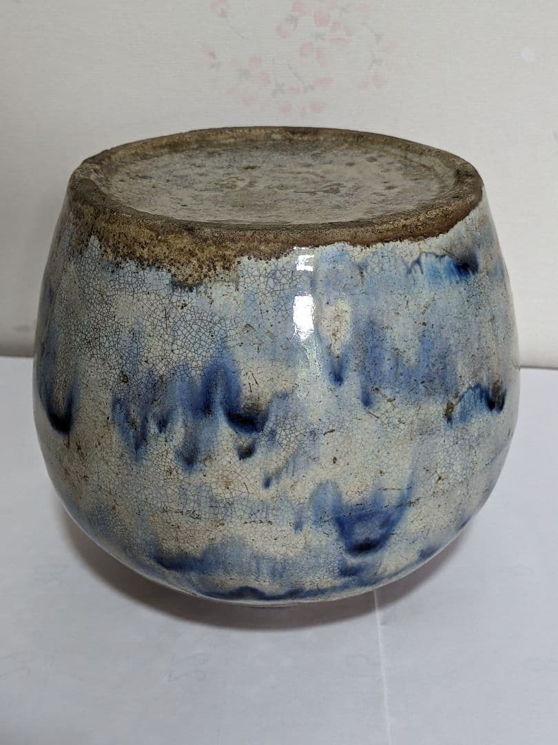 ♦古陶磁 壺 胴継ぎ 染付 藁灰釉 江戸時代 置物飾り 骨董品