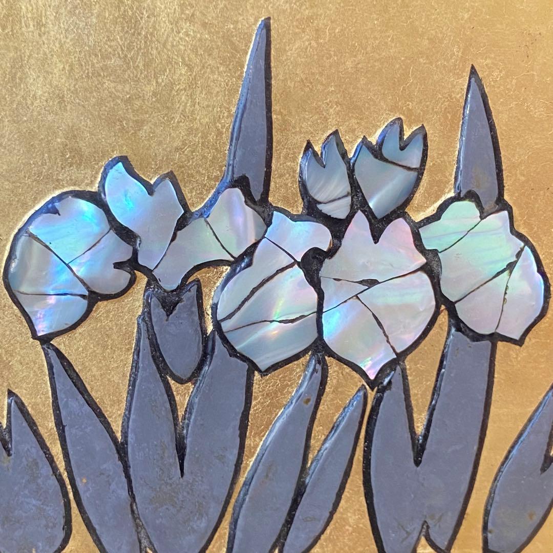 【螺鈿】『漆螺鈿燕子花図』漆芸 一点物 作家物 螺鈿 金箔 燕子花 絵 螺鈿絵