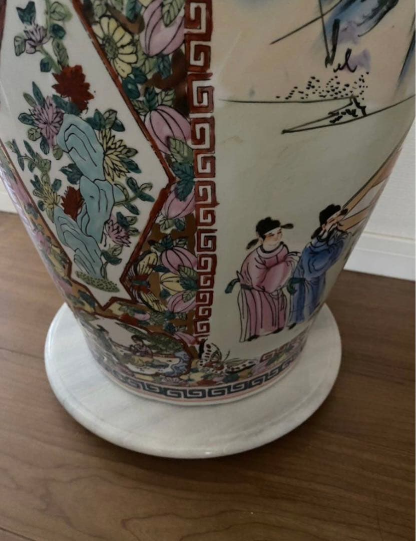 中国古美術 大型雙耳粉彩龍人物花蝶絵高さ62.5cm横幅28cm口径25.5cm